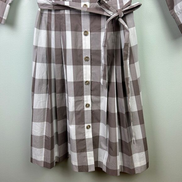 Boden Plaid Brown & White Checked Shirt Dress Button Down Long Sleeve Belted 4 - Picture 3 of 15